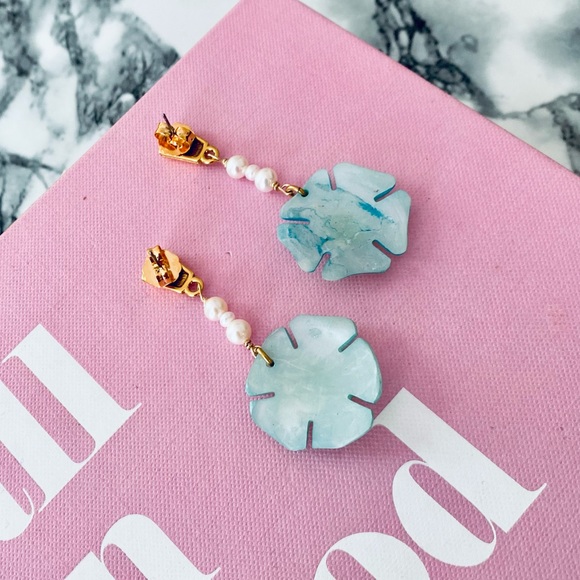 NIB Brinker + Eliza Magnolia Earrings in Sky Blue - Picture 2 of 5